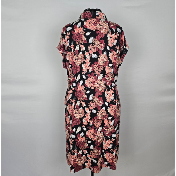 LuLaRoe Dress Women's 2X Black Pink Floral Button Down Cap Sleeves Collar EUC - Picture 2 of 16